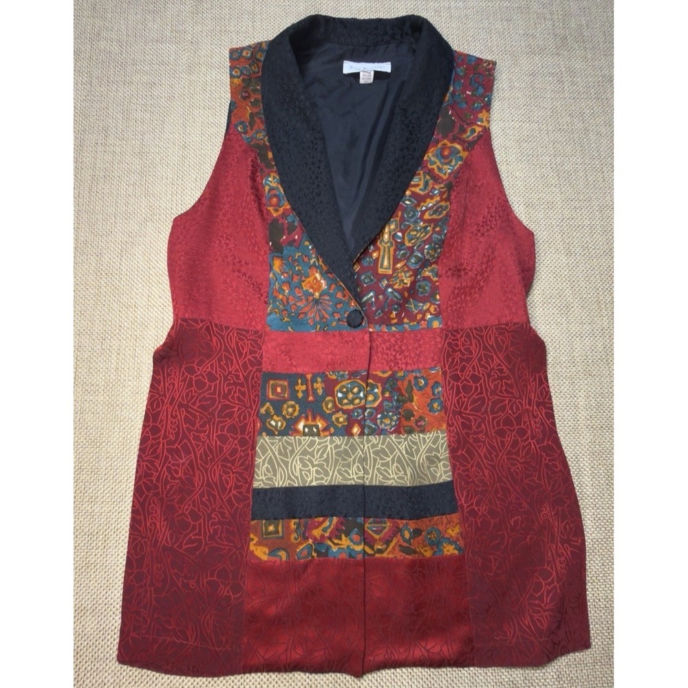 Vtg‎ 80s Lili Butler Tunic Vest SILK Sleeveless Boho Art Red Floral Whimsigoth